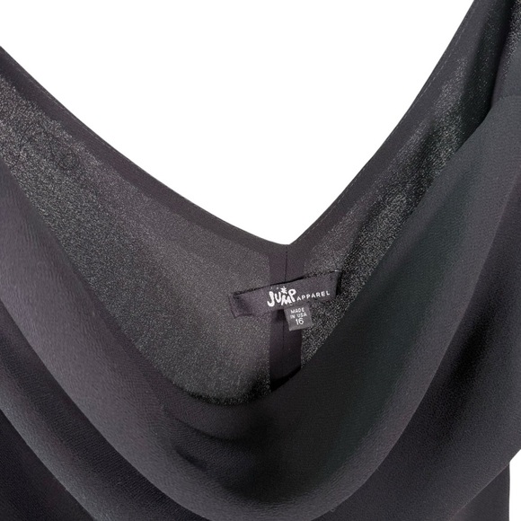 Jump Apparel Size 16 Black Y2K Cowl Neck Floral Beaded Asymmetrical Hem Dress - Picture 8 of 9